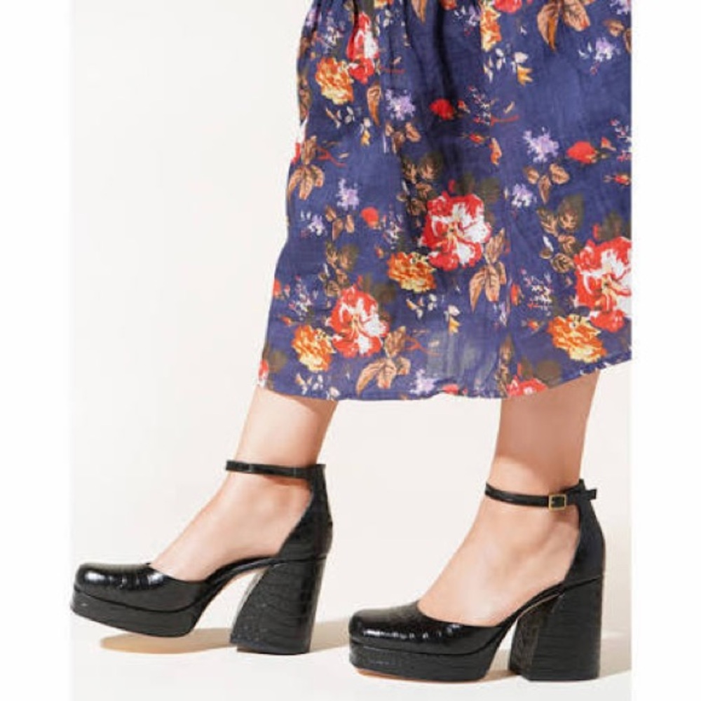 Charlotte Stone Fran Mary Jane Platform Heel - black crocco-embossed colorway